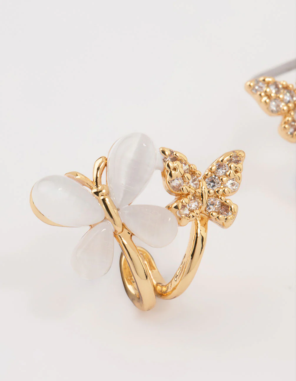 Gold Plated Cubic Zirconia Butterflies Mini Hoop Earrings - Image 4