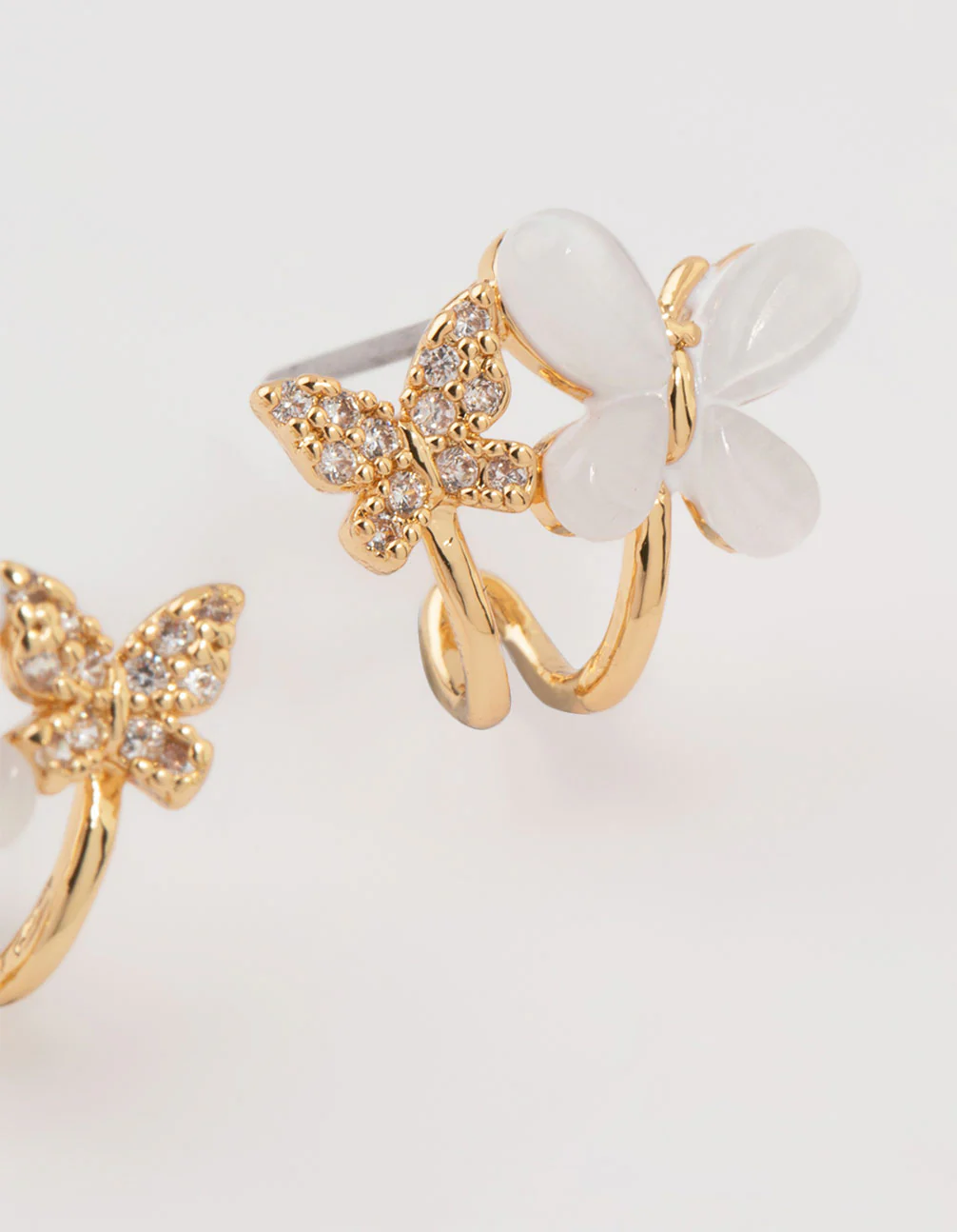 Gold Plated Cubic Zirconia Butterflies Mini Hoop Earrings - Image 5