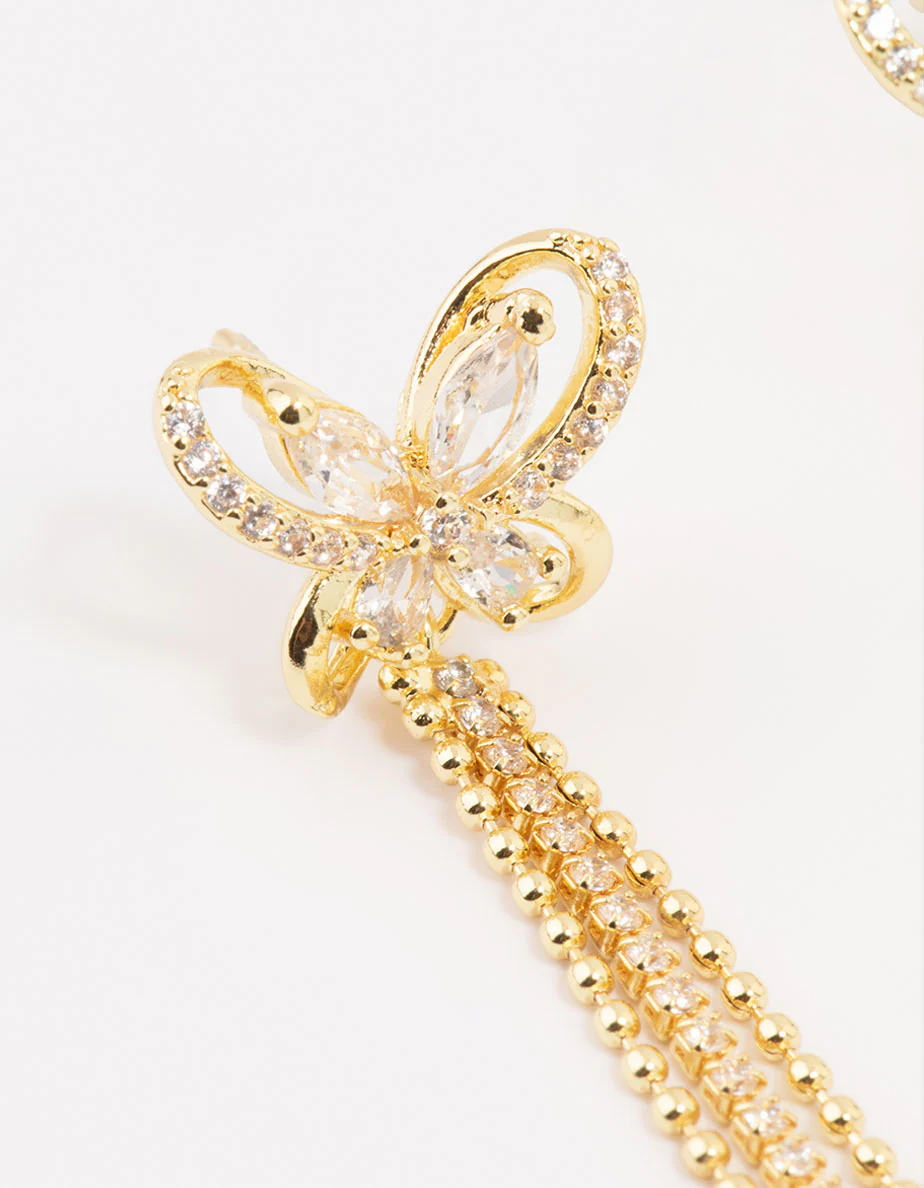 Gold Plated Cubic Zirconia Butterfly Drop Earrings - Image 4