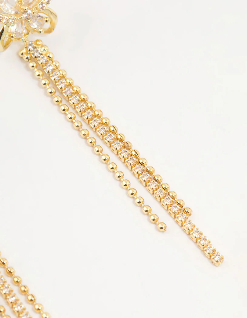 Gold Plated Cubic Zirconia Butterfly Drop Earrings - Image 5