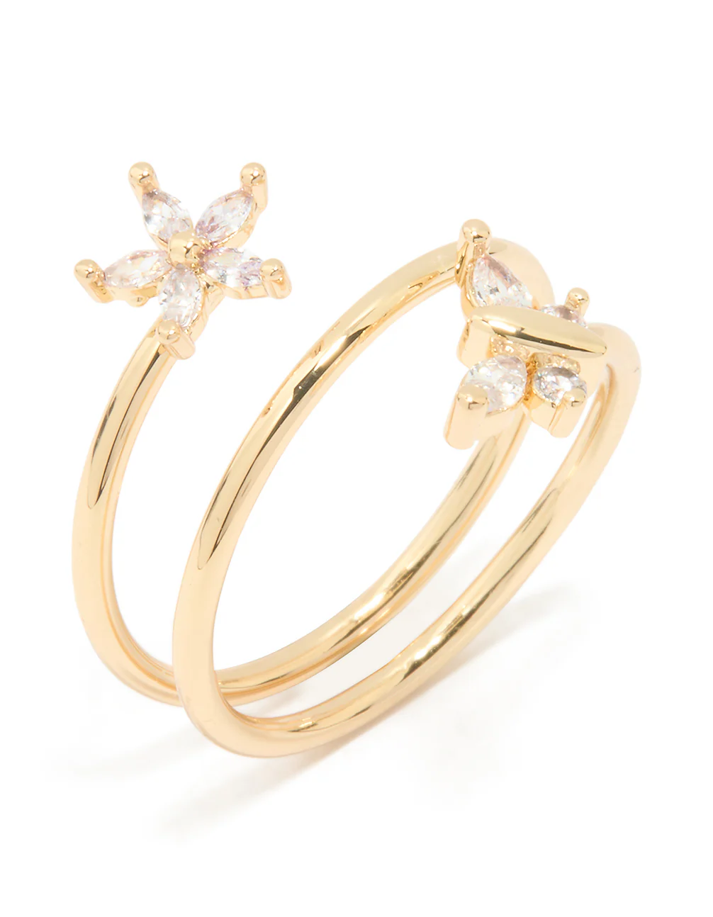 Gold Plated Cubic Zirconia Butterfly & Flower Ring - Image 2