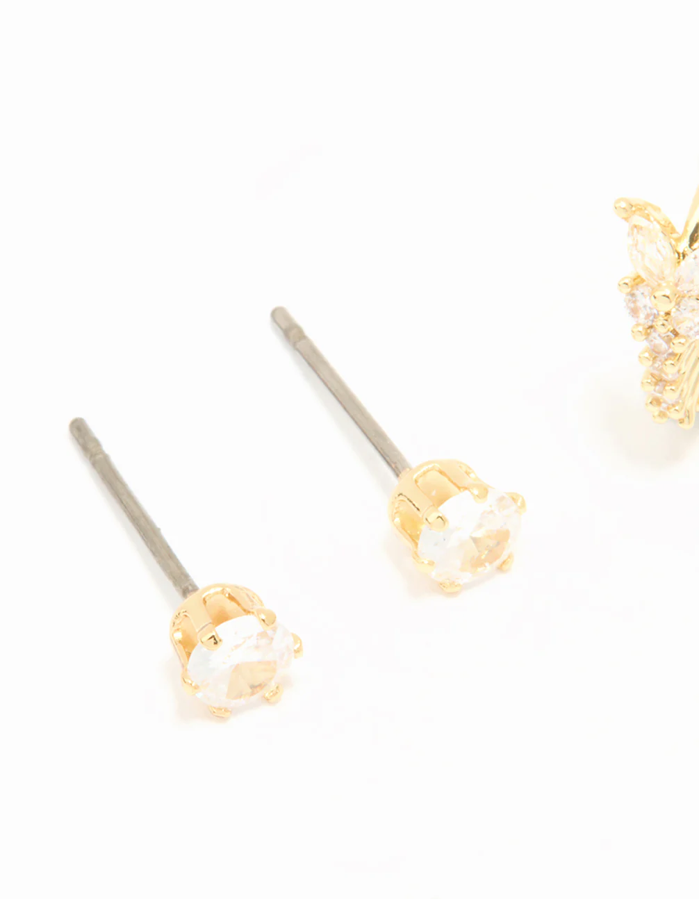 Gold Plated Cubic Zirconia Butterfly Huggie & Stud Earrings 2-Pack - Image 4