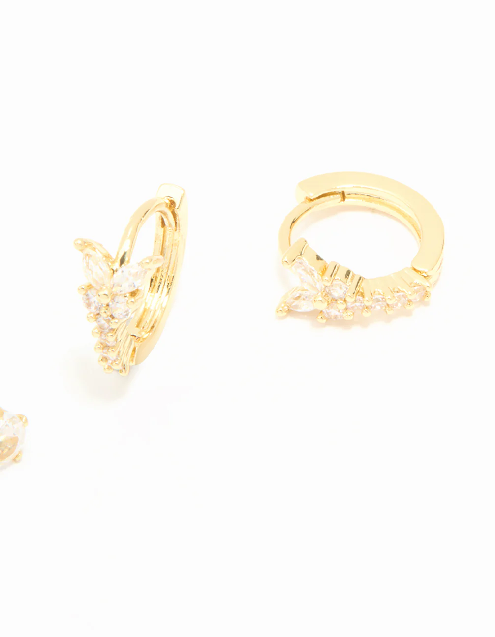 Gold Plated Cubic Zirconia Butterfly Huggie & Stud Earrings 2-Pack - Image 5