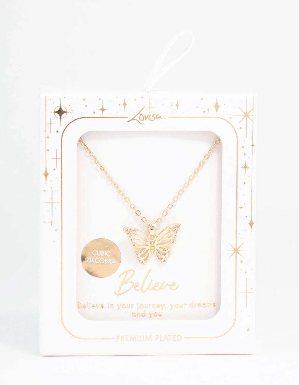 Gold Plated Cubic Zirconia Butterfly Necklace - Image 3