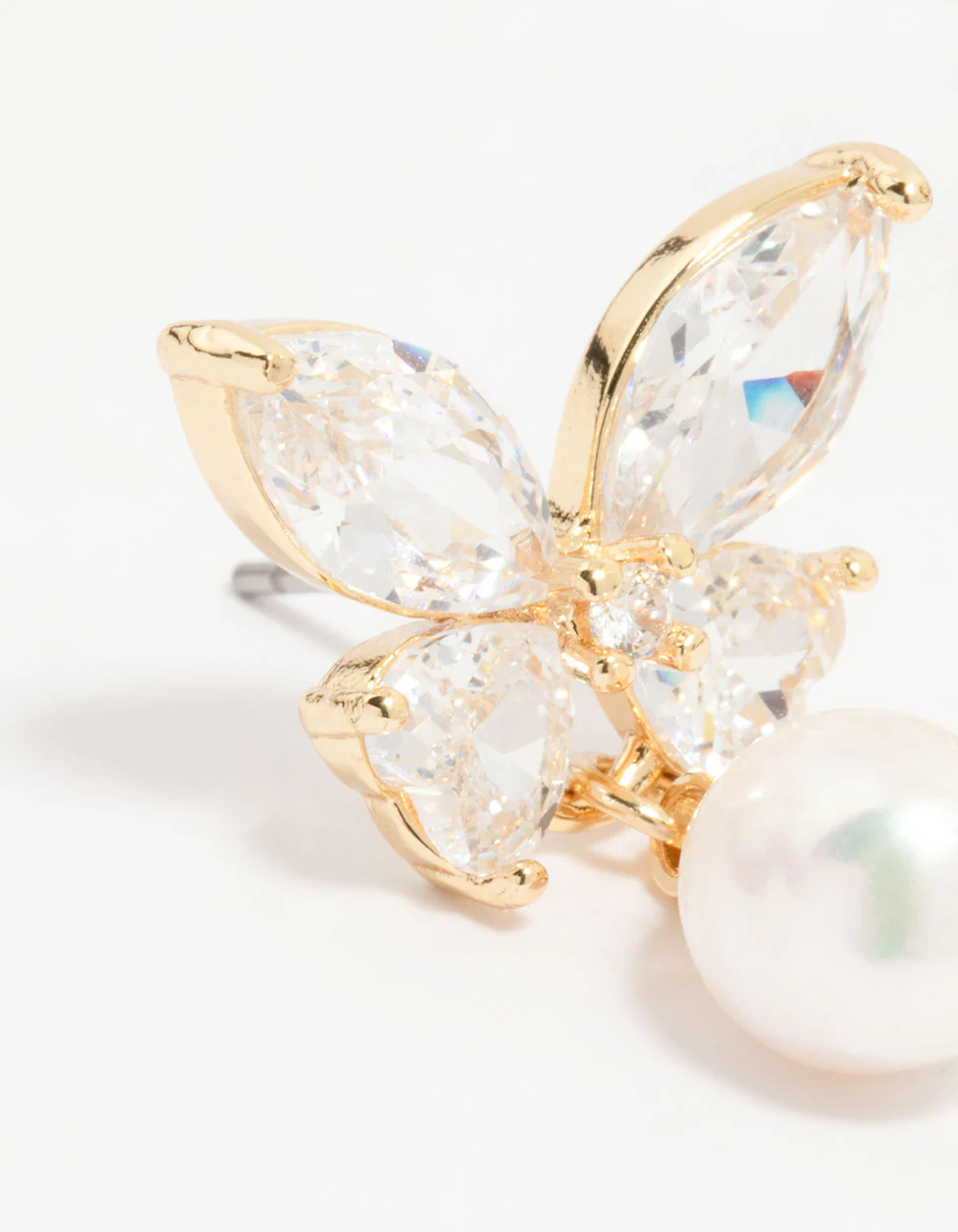 Gold Plated Cubic Zirconia Butterfly Pearl Drop Earrings - Image 4
