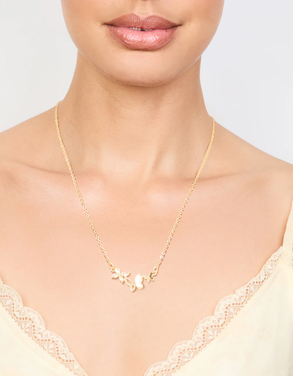 Gold Plated Cubic Zirconia Butterfly Pendant Necklace - Image 2