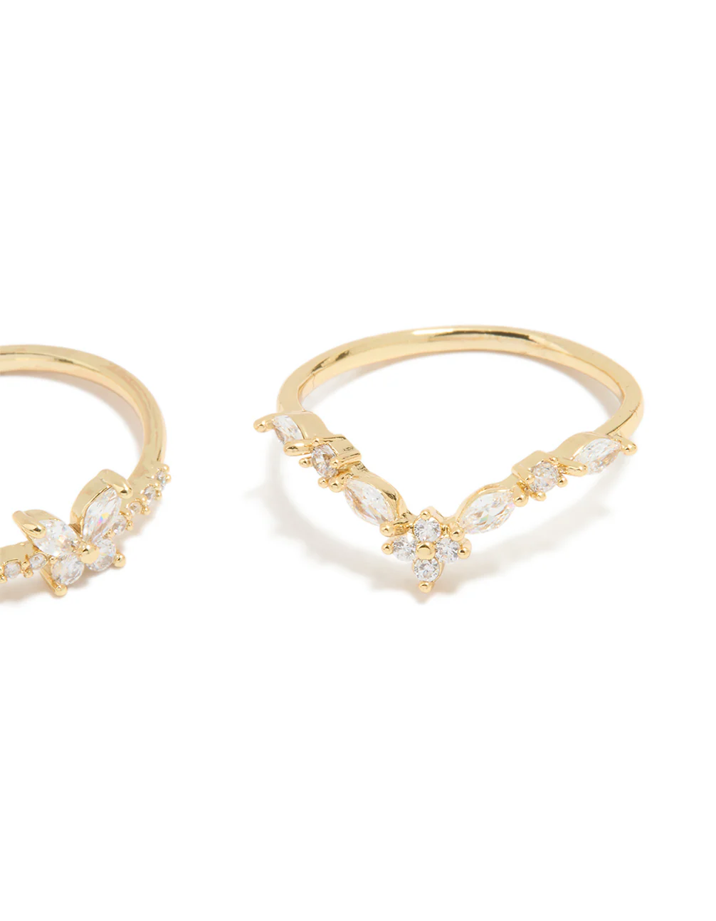 Gold Plated Cubic Zirconia Butterfly & Pointed Rings 3-Pack - Image 3