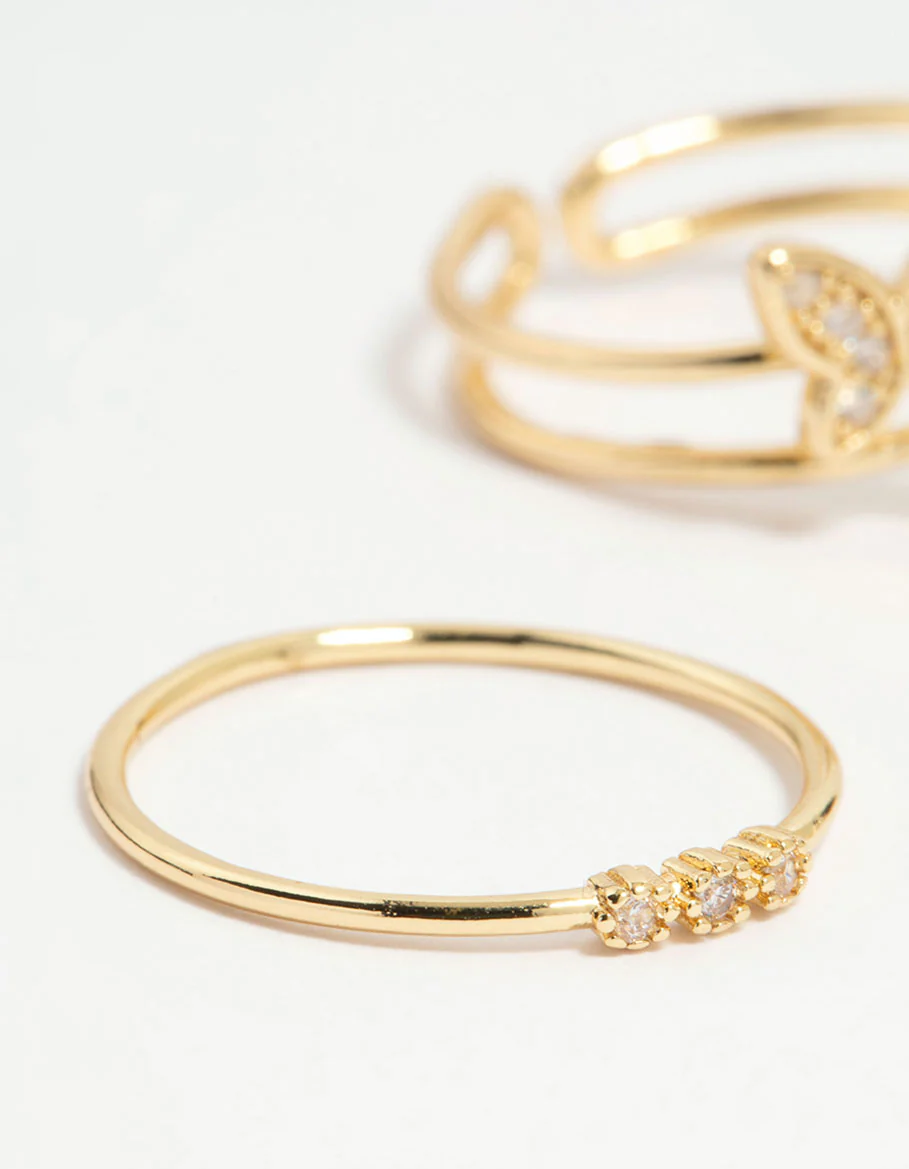 Gold Plated Cubic Zirconia Butterfly Rings 3-Pack - Image 2