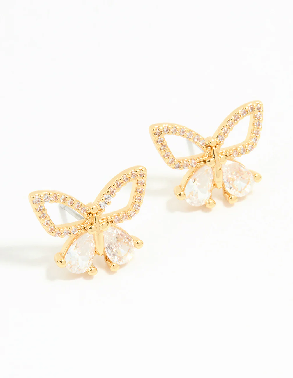 Gold Plated Cubic Zirconia Butterfly Stud Earrings
