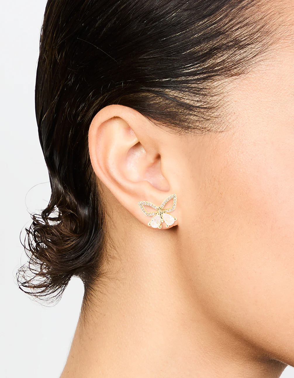 Gold Plated Cubic Zirconia Butterfly Stud Earrings - Image 2
