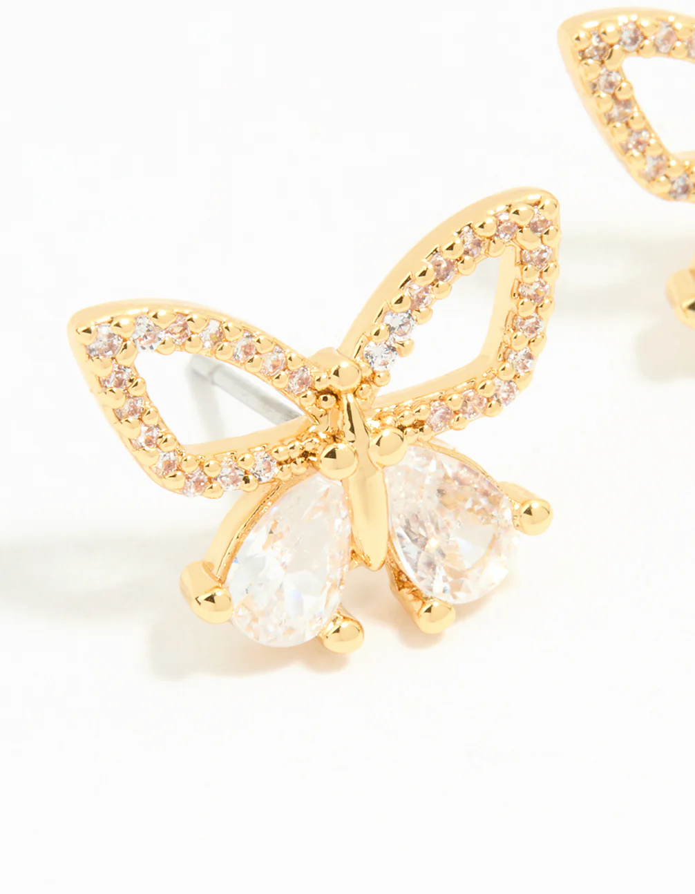 Gold Plated Cubic Zirconia Butterfly Stud Earrings - Image 4