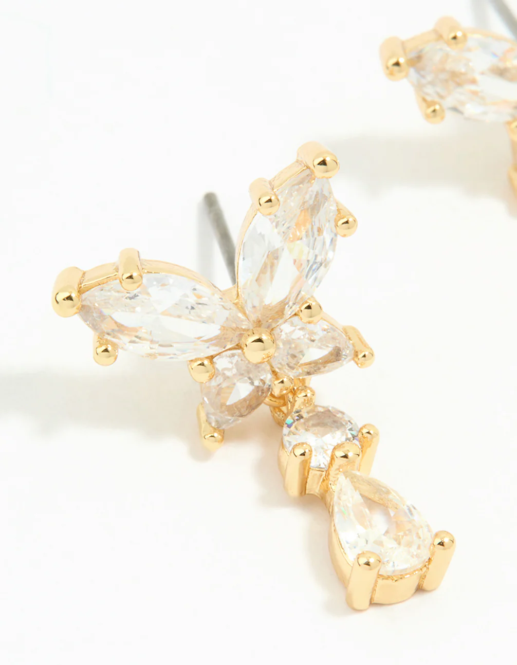 Gold Plated Cubic Zirconia Butterfly Teardrop Earrings - Image 4