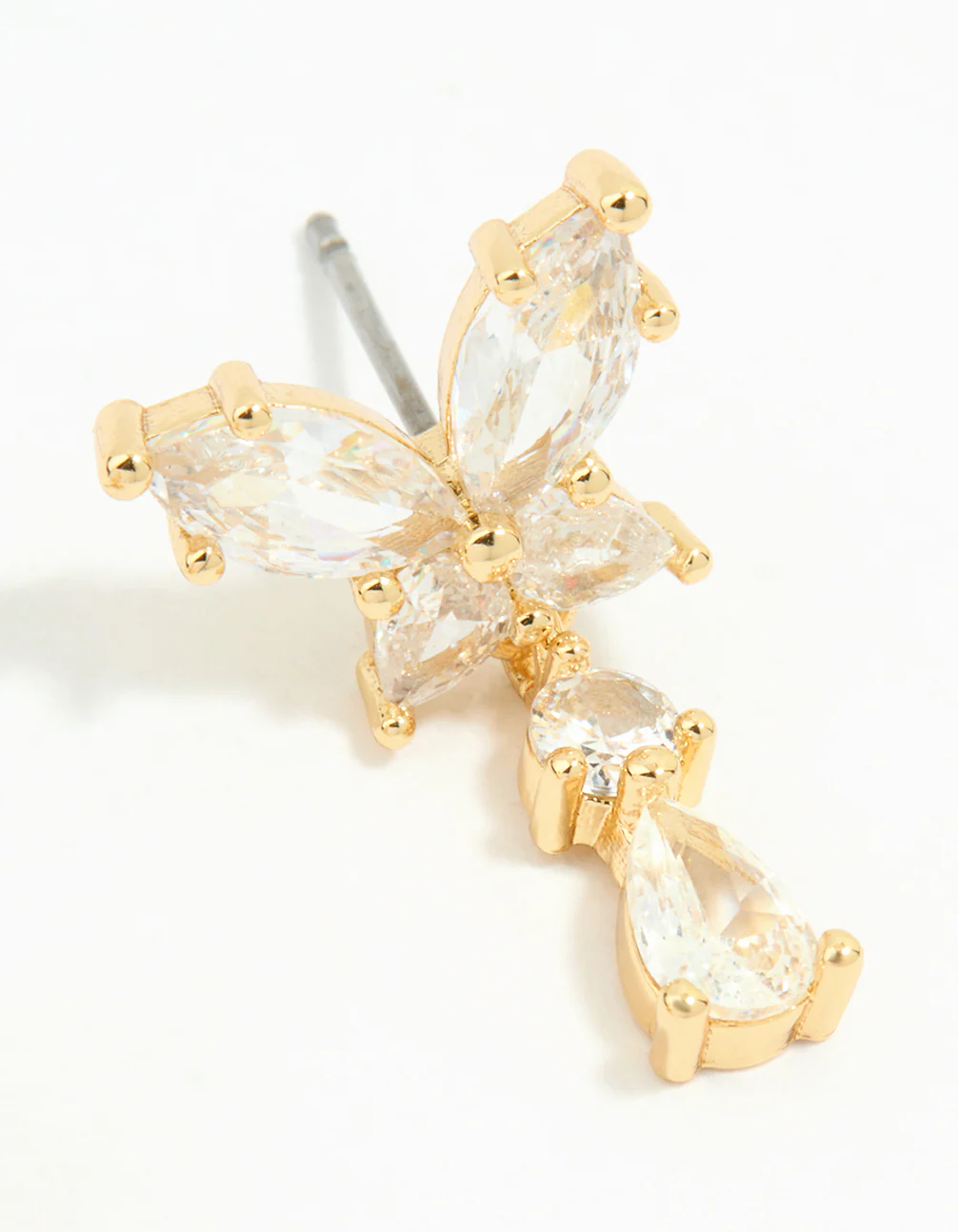 Gold Plated Cubic Zirconia Butterfly Teardrop Earrings - Image 5