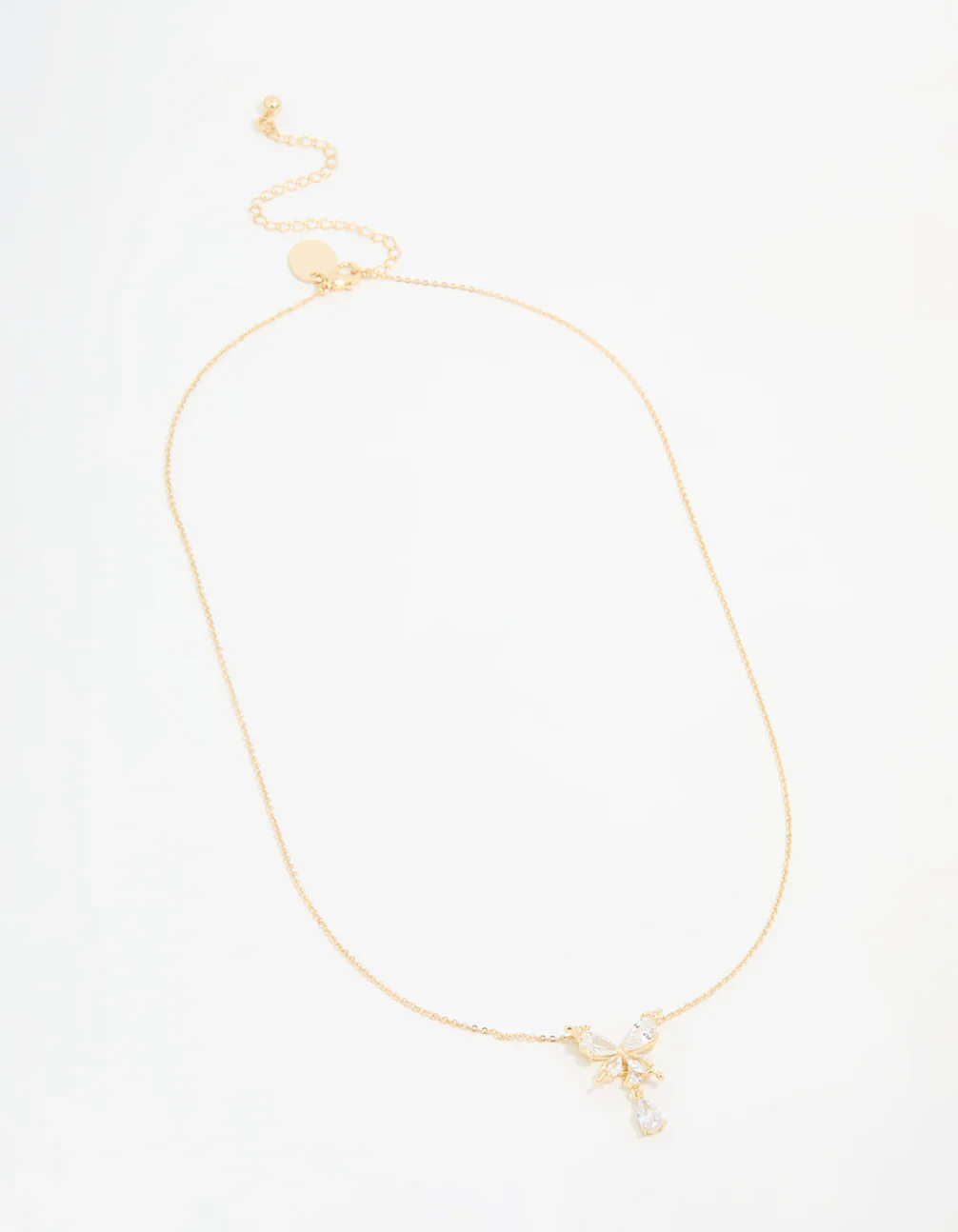 Gold Plated Cubic Zirconia Butterfly Teardrop Necklace - Image 4