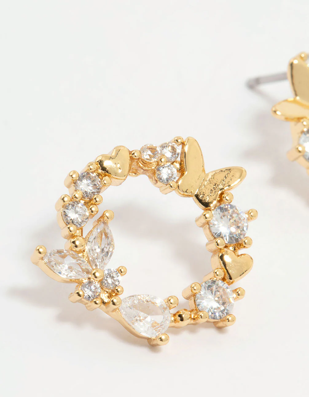 Gold Plated Cubic Zirconia Butterfly Wreath Stud Earrings - Image 4