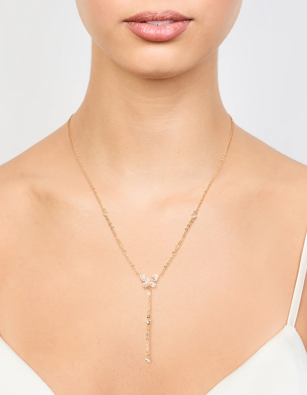 Gold Plated Cubic Zirconia Butterfly Y-Necklace - Image 2