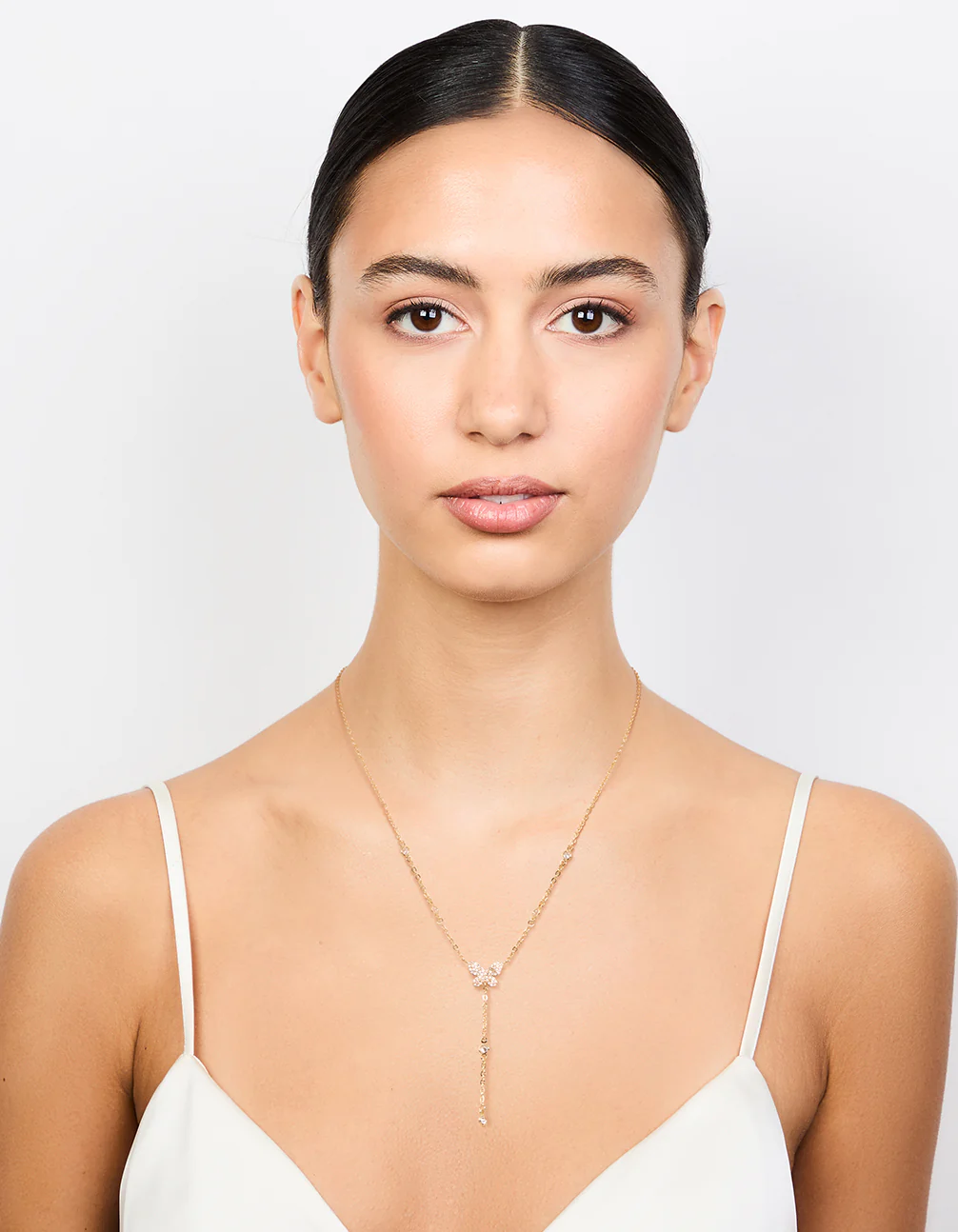Gold Plated Cubic Zirconia Butterfly Y-Necklace - Image 3