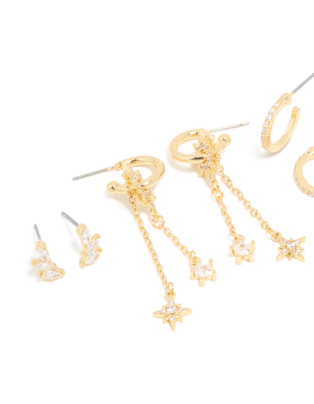 Gold Plated Cubic Zirconia Celestial Chain & Fine Hoop Earrings 4-Pack - Image 2