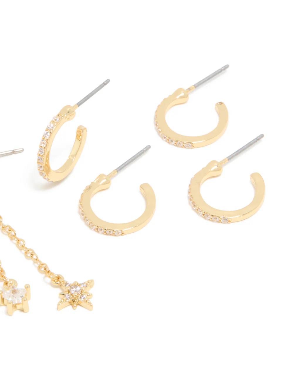 Gold Plated Cubic Zirconia Celestial Chain & Fine Hoop Earrings 4-Pack - Image 3