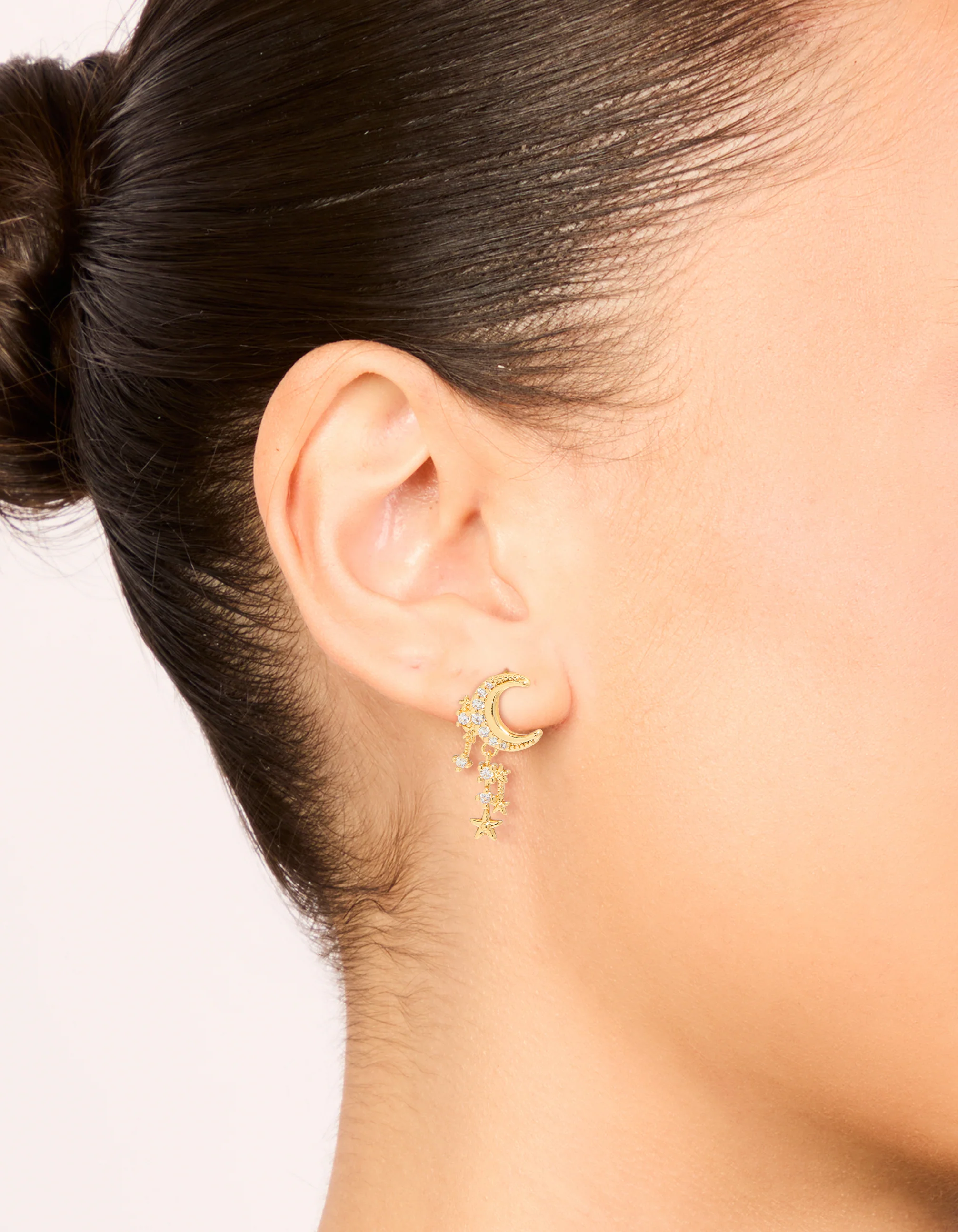 Gold Plated Cubic Zirconia Celestial Drop Earrings - Image 2
