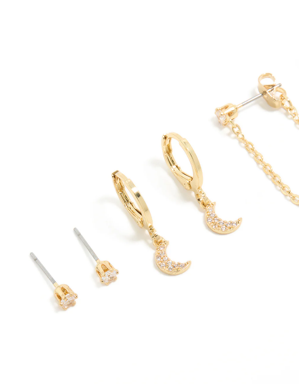 Gold Plated Cubic Zirconia Celestial Earrings 4-Pack - Image 2