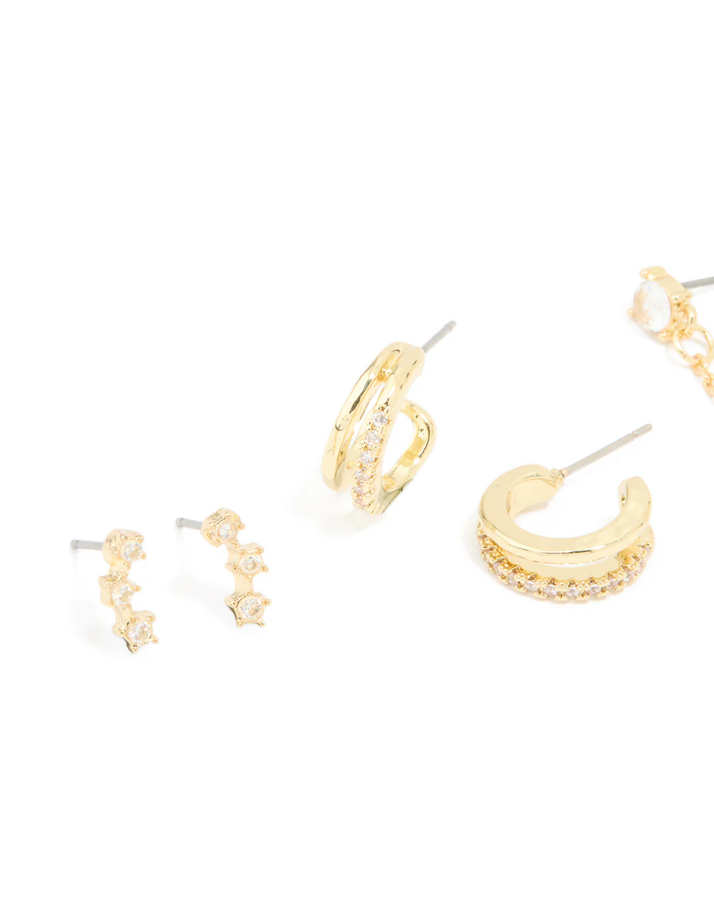 Gold Plated Cubic Zirconia Celestial Hoop & Chain Drop Earrings 4-Pack - Image 2