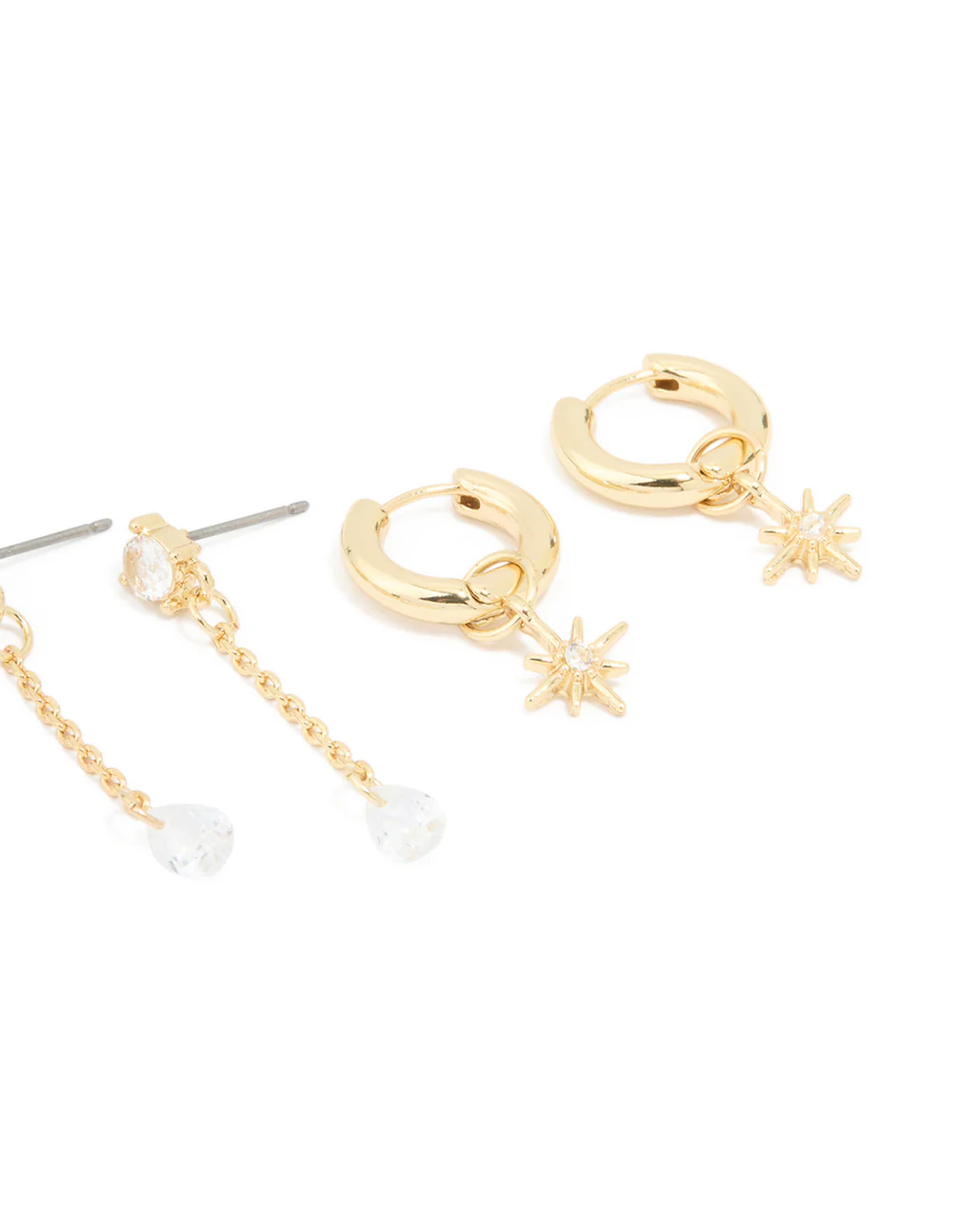 Gold Plated Cubic Zirconia Celestial Hoop & Chain Drop Earrings 4-Pack - Image 3