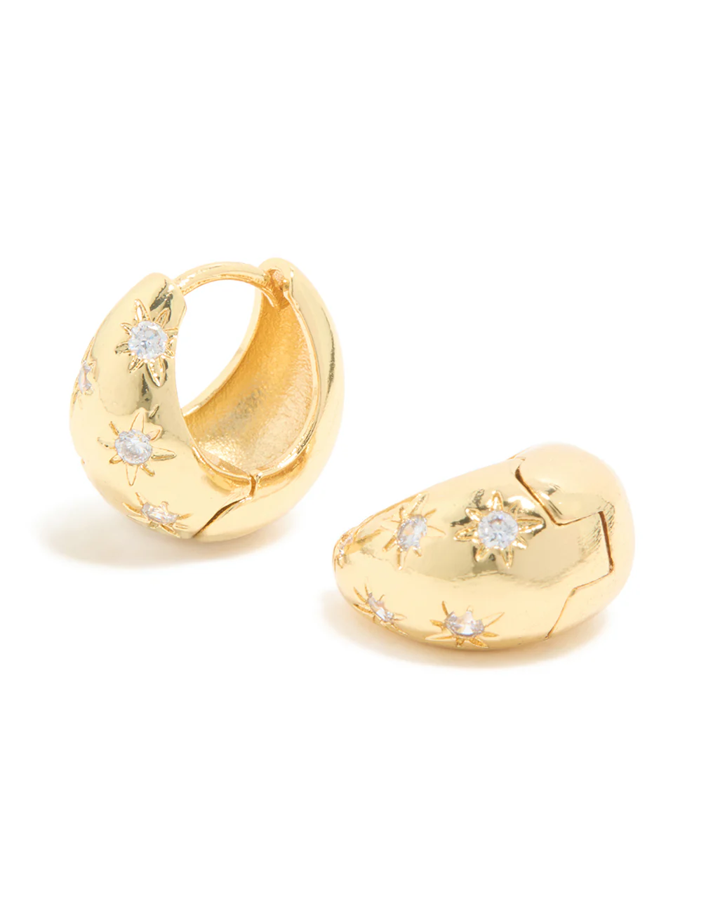 Gold Plated Cubic Zirconia Celestial Huggie Earrings - Image 2