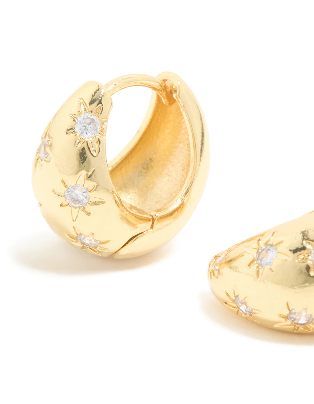 Gold Plated Cubic Zirconia Celestial Huggie Earrings - Image 4