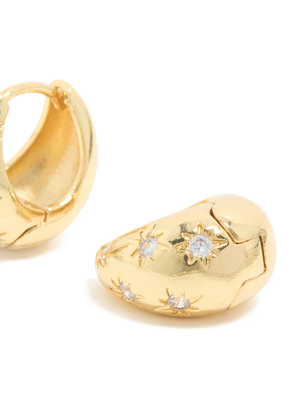 Gold Plated Cubic Zirconia Celestial Huggie Earrings - Image 5