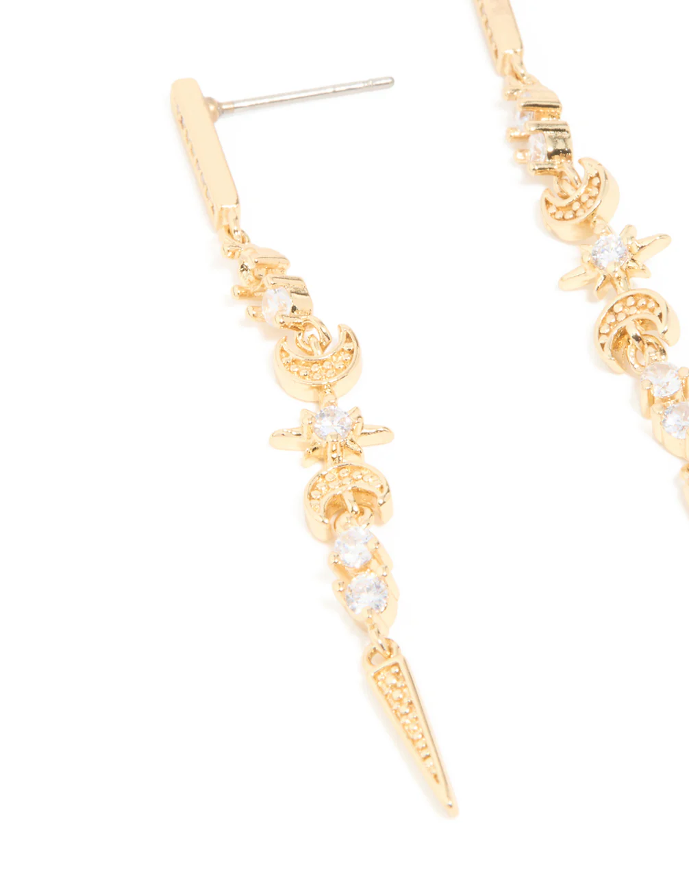 Gold Plated Cubic Zirconia Celestial Linear Earrings - Image 3