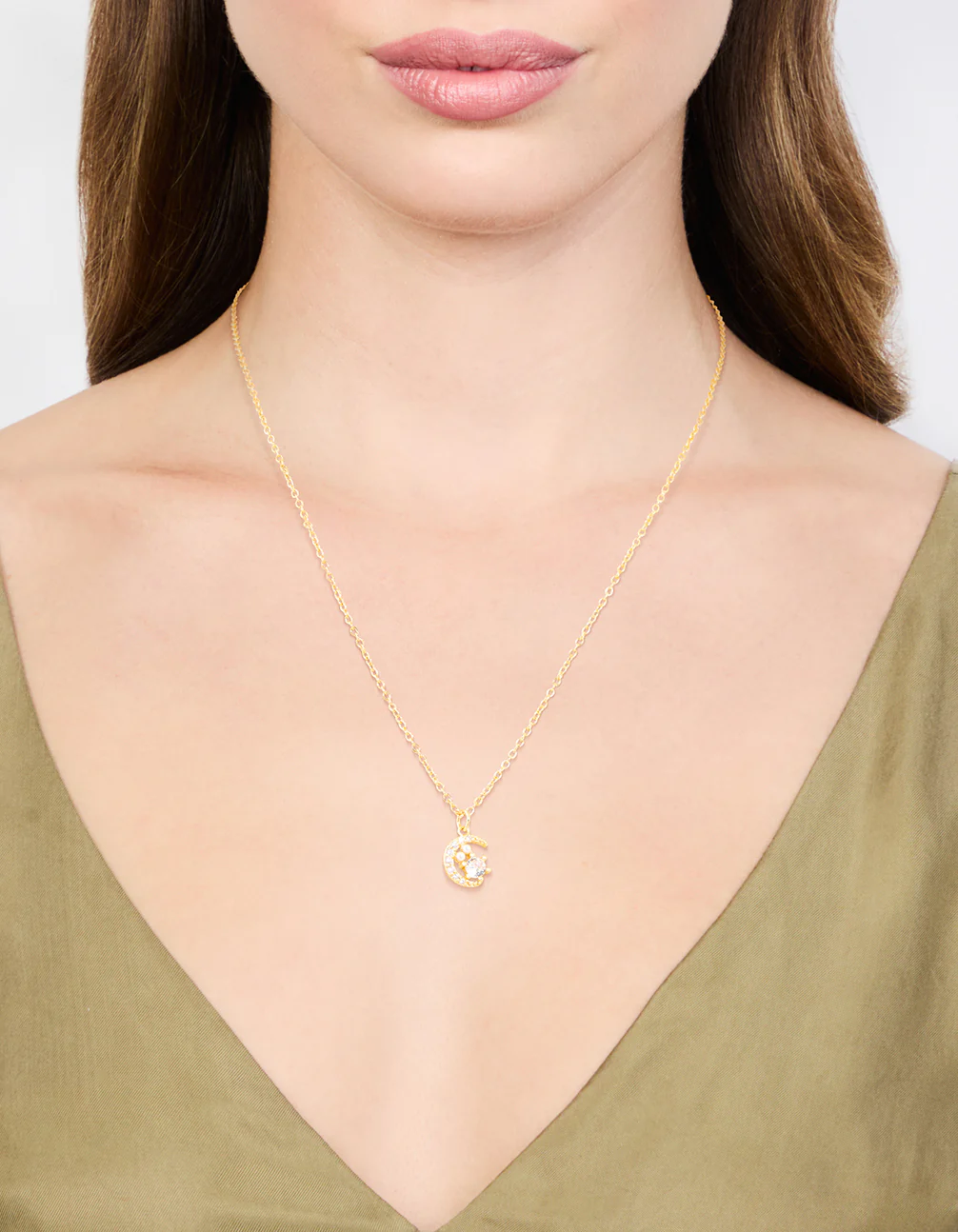 Gold Plated Cubic Zirconia Celestial Pendant Necklace - Image 2