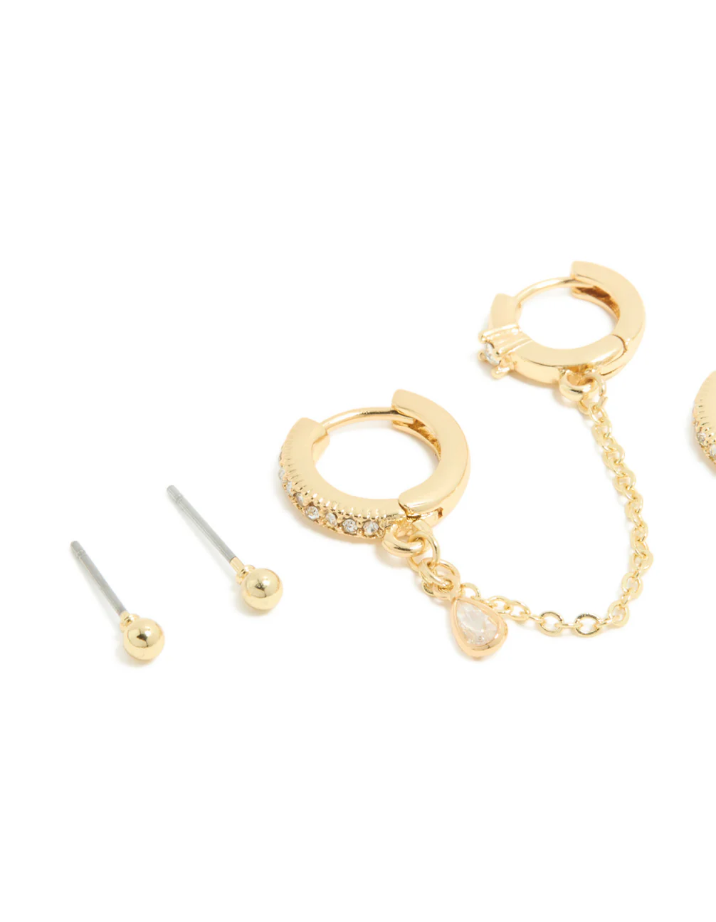 Gold Plated Cubic Zirconia Chain & Bezel Earrings 4-Pack - Image 2