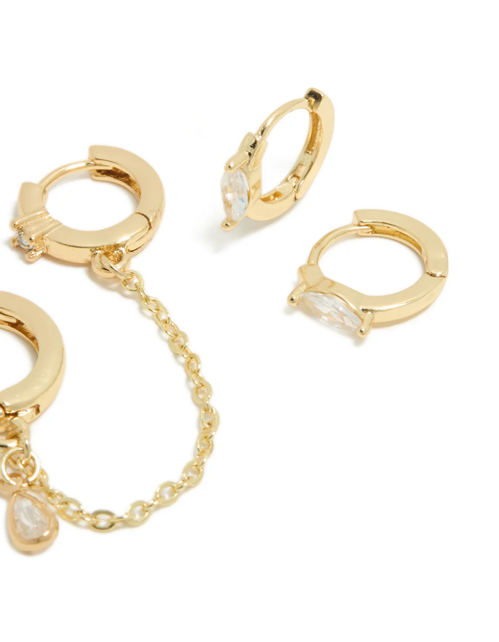 Gold Plated Cubic Zirconia Chain & Bezel Earrings 4-Pack - Image 3