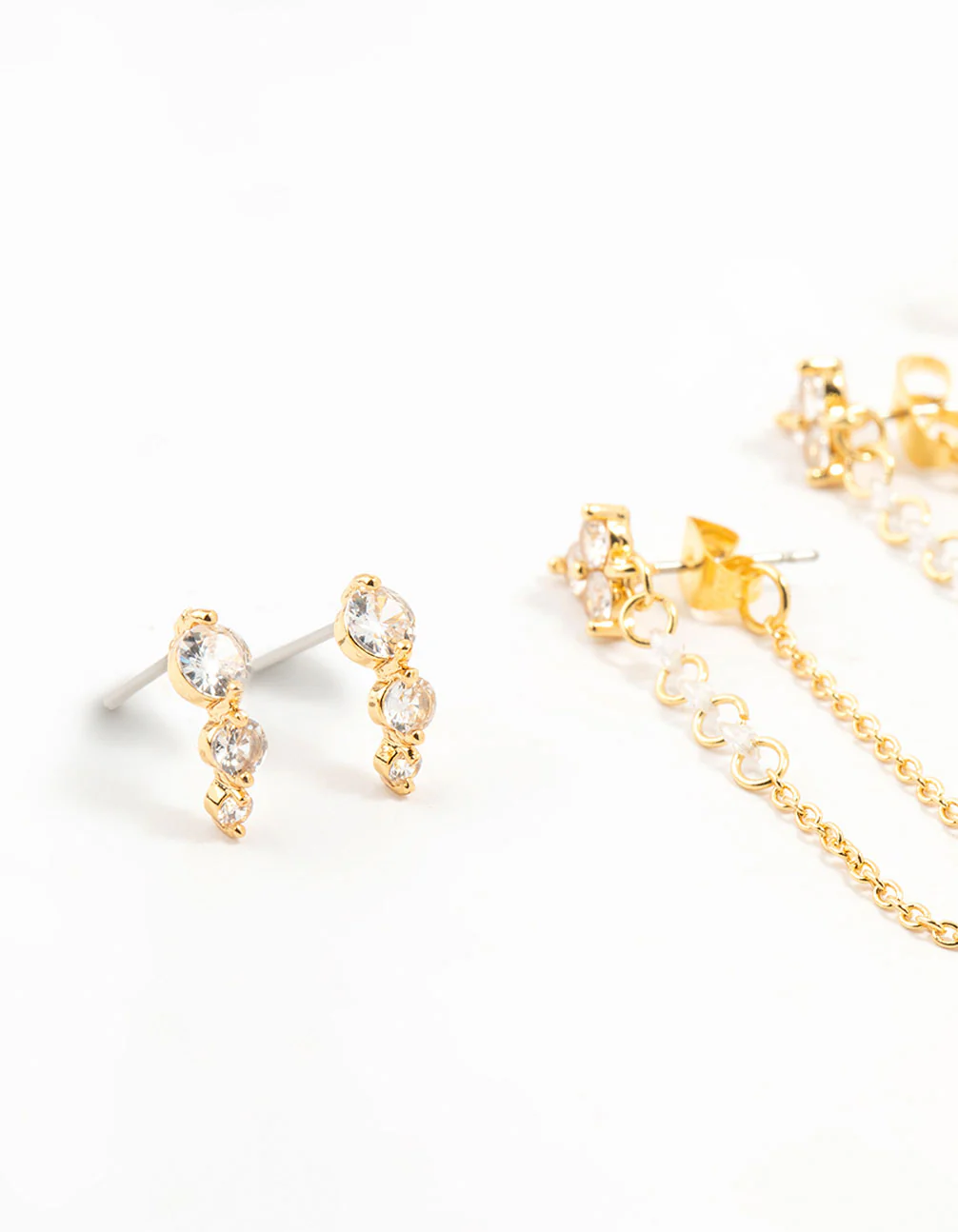Gold Plated Cubic Zirconia Chain & Hoop Earrings 3-Pack - Image 2