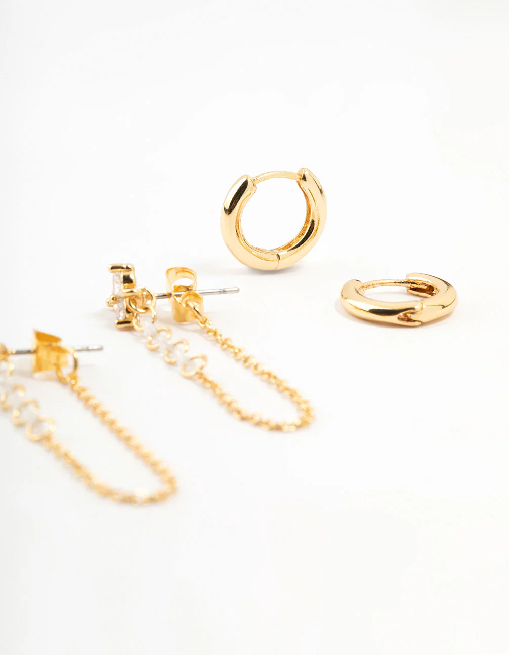 Gold Plated Cubic Zirconia Chain & Hoop Earrings 3-Pack - Image 5