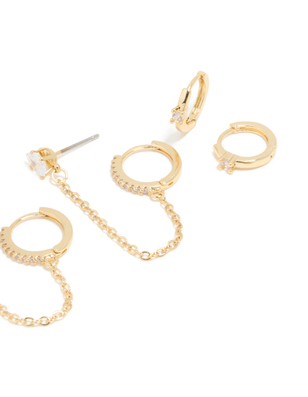 Gold Plated Cubic Zirconia Chain & Huggie Earrings 4-Pack - Image 3