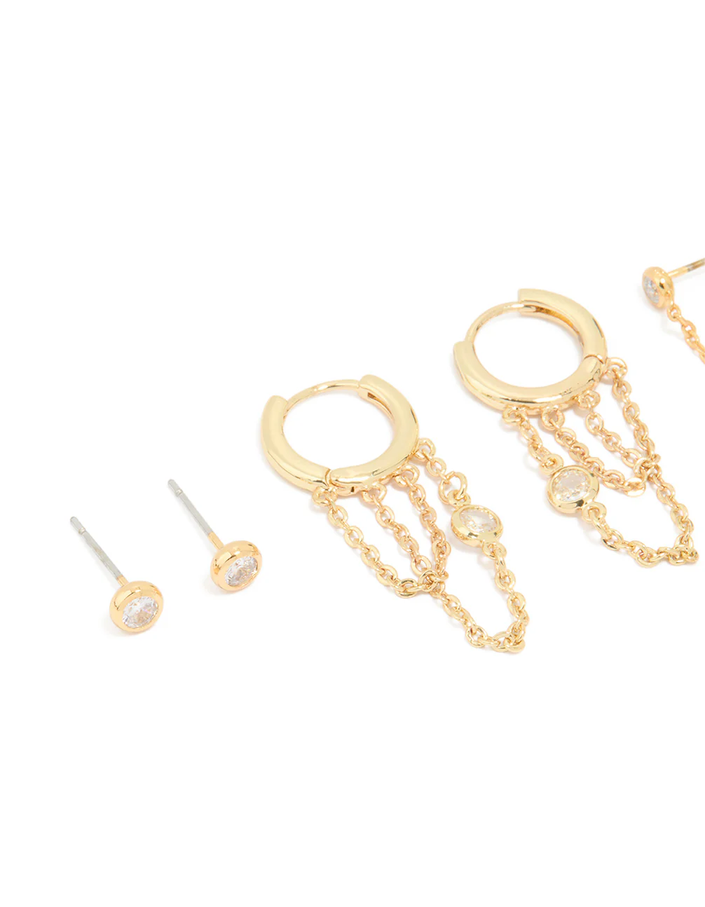 Gold Plated Cubic Zirconia Chain & Huggie Earrings 4-Pack - Image 2