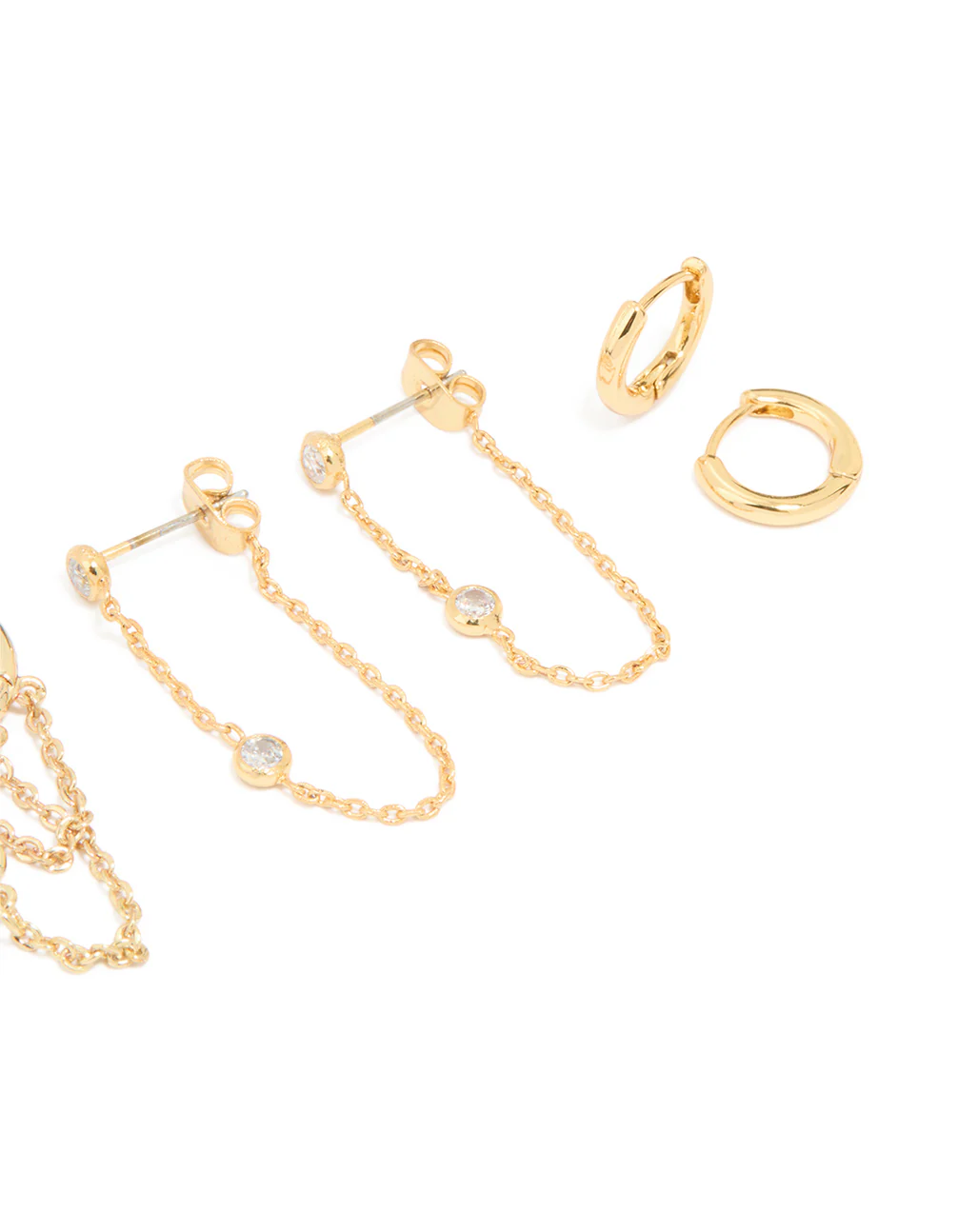 Gold Plated Cubic Zirconia Chain & Huggie Earrings 4-Pack - Image 3