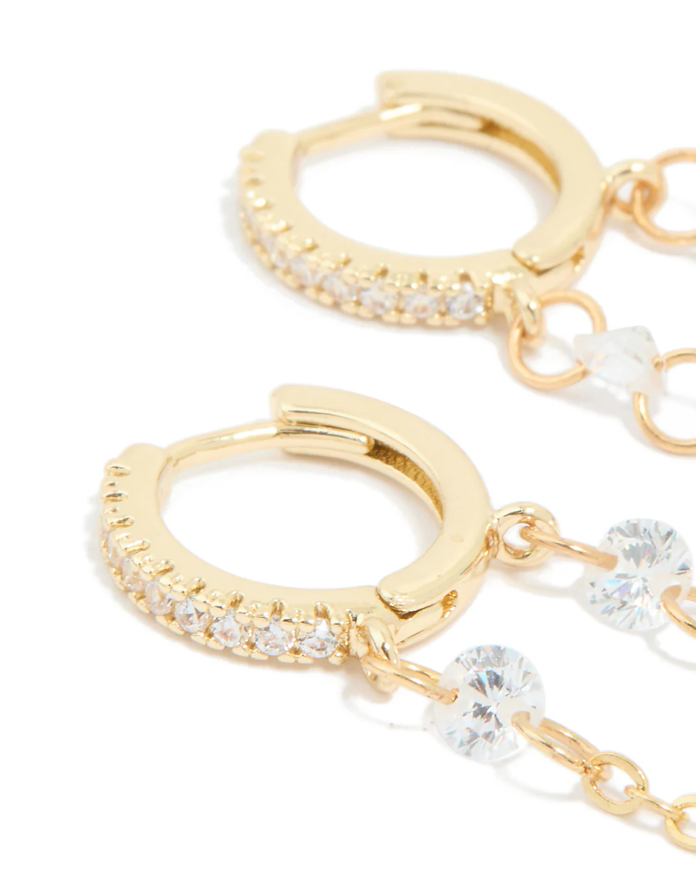 Gold Plated Cubic Zirconia Chain Huggie Earrings - Image 4
