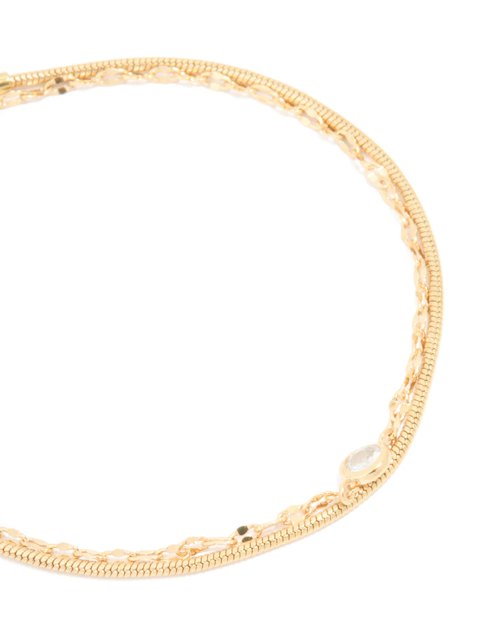 Gold Plated Cubic Zirconia & Chain Layered Bracelet - Image 4