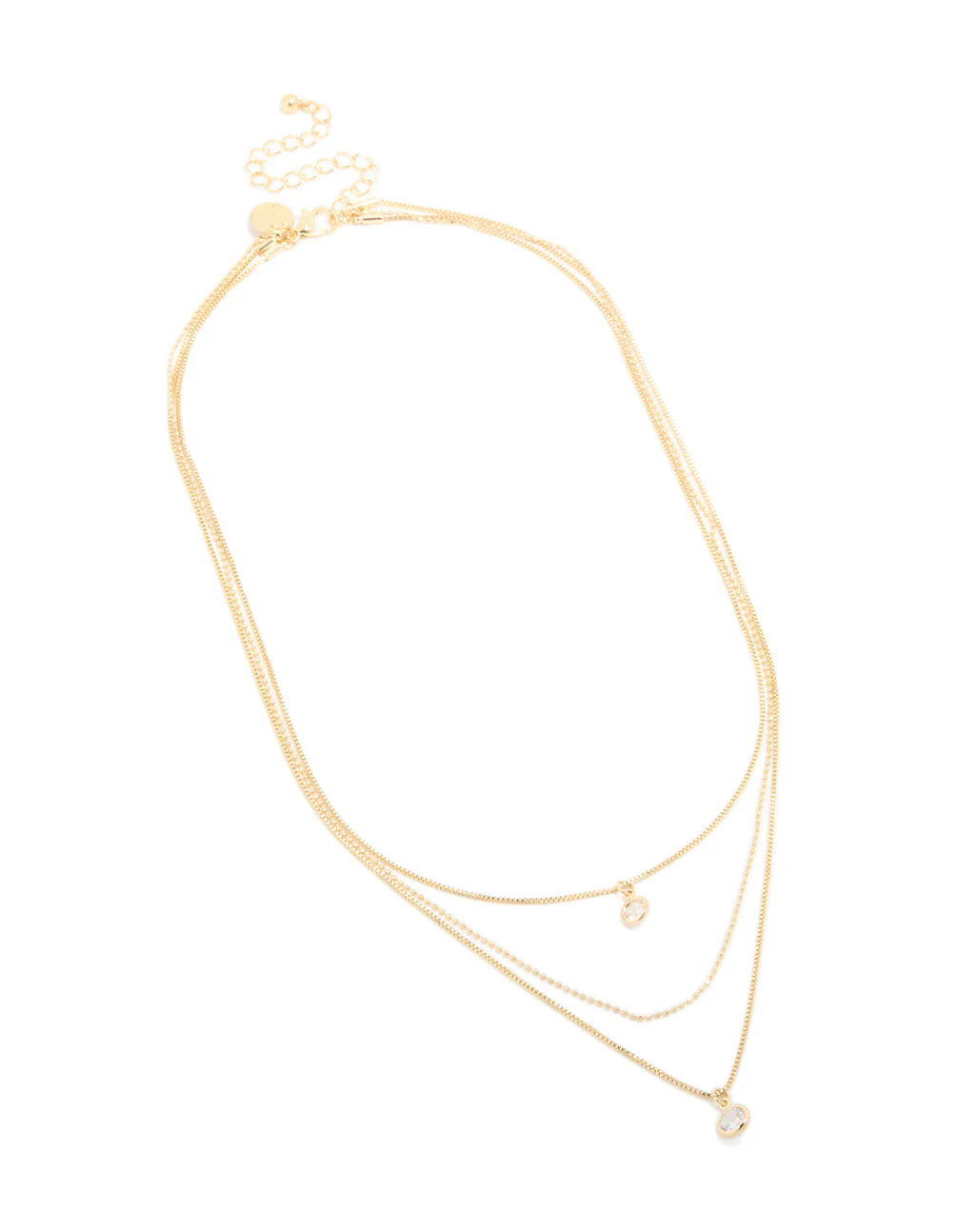 Gold Plated Cubic Zirconia & Chain Layered Necklace - Image 2
