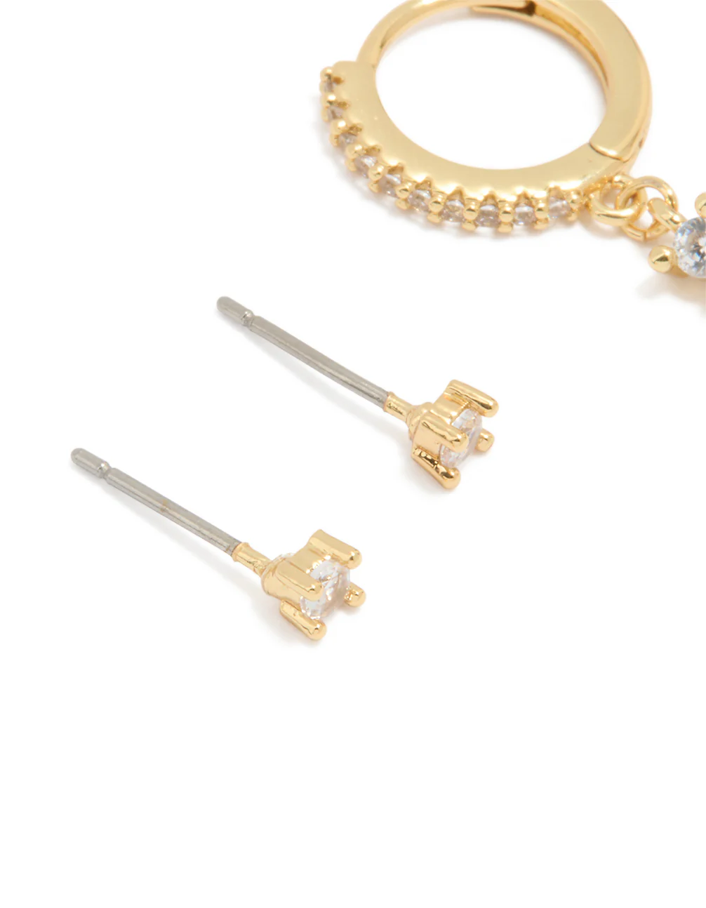 Gold Plated Cubic Zirconia Chain & Stud Earrings 2-Pack - Image 2