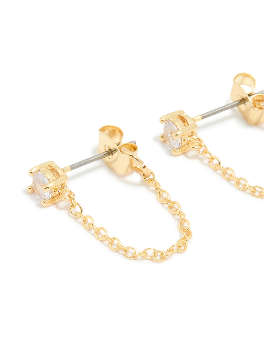 Gold Plated Cubic Zirconia Chain Stud & Huggie Earrings 2-Pack - Image 2