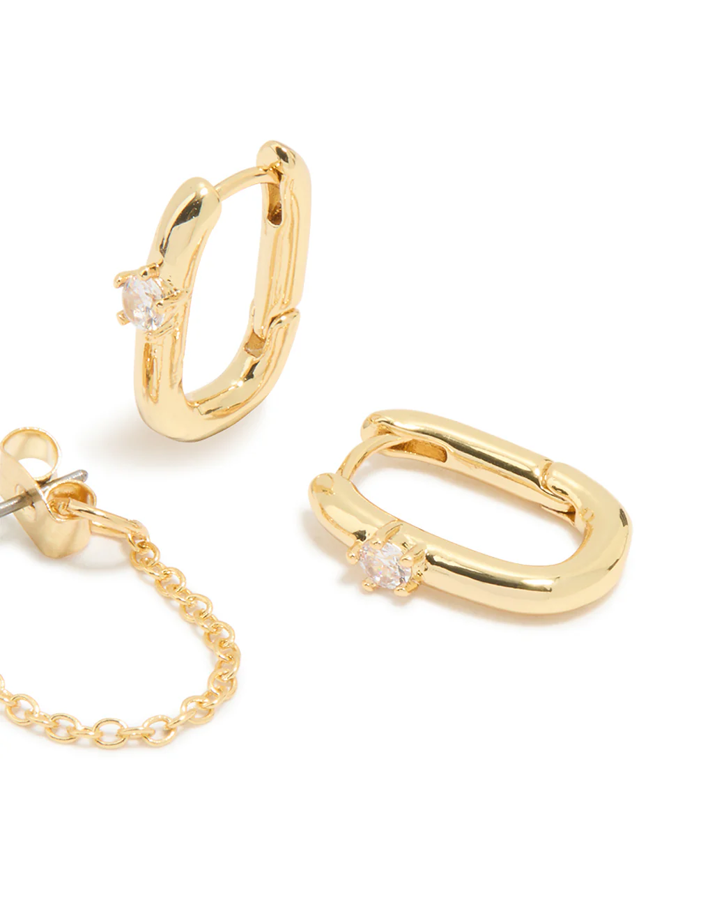 Gold Plated Cubic Zirconia Chain Stud & Huggie Earrings 2-Pack - Image 3