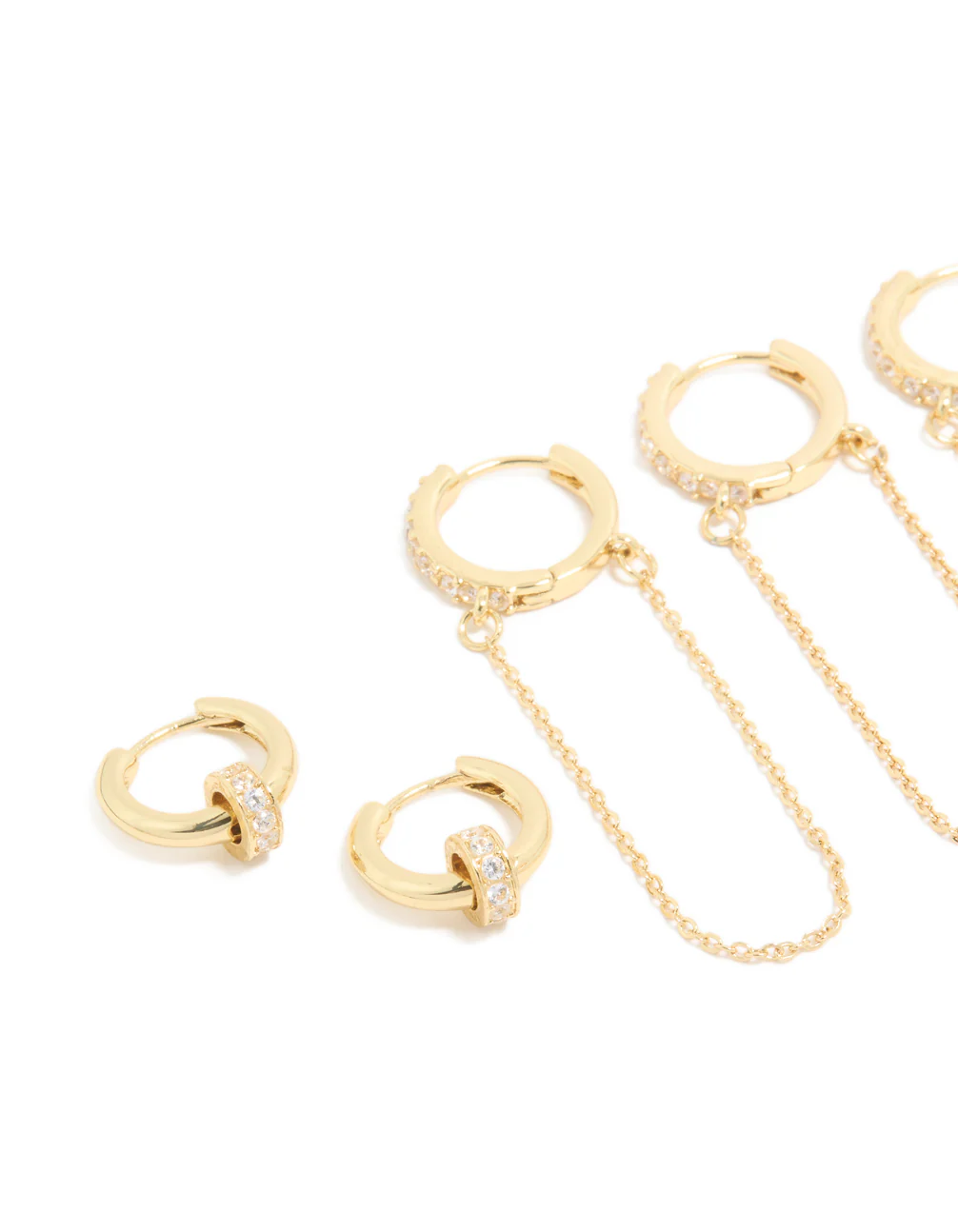 Gold Plated Cubic Zirconia Chained & Rondell Huggie Earrings 4-Pack - Image 2