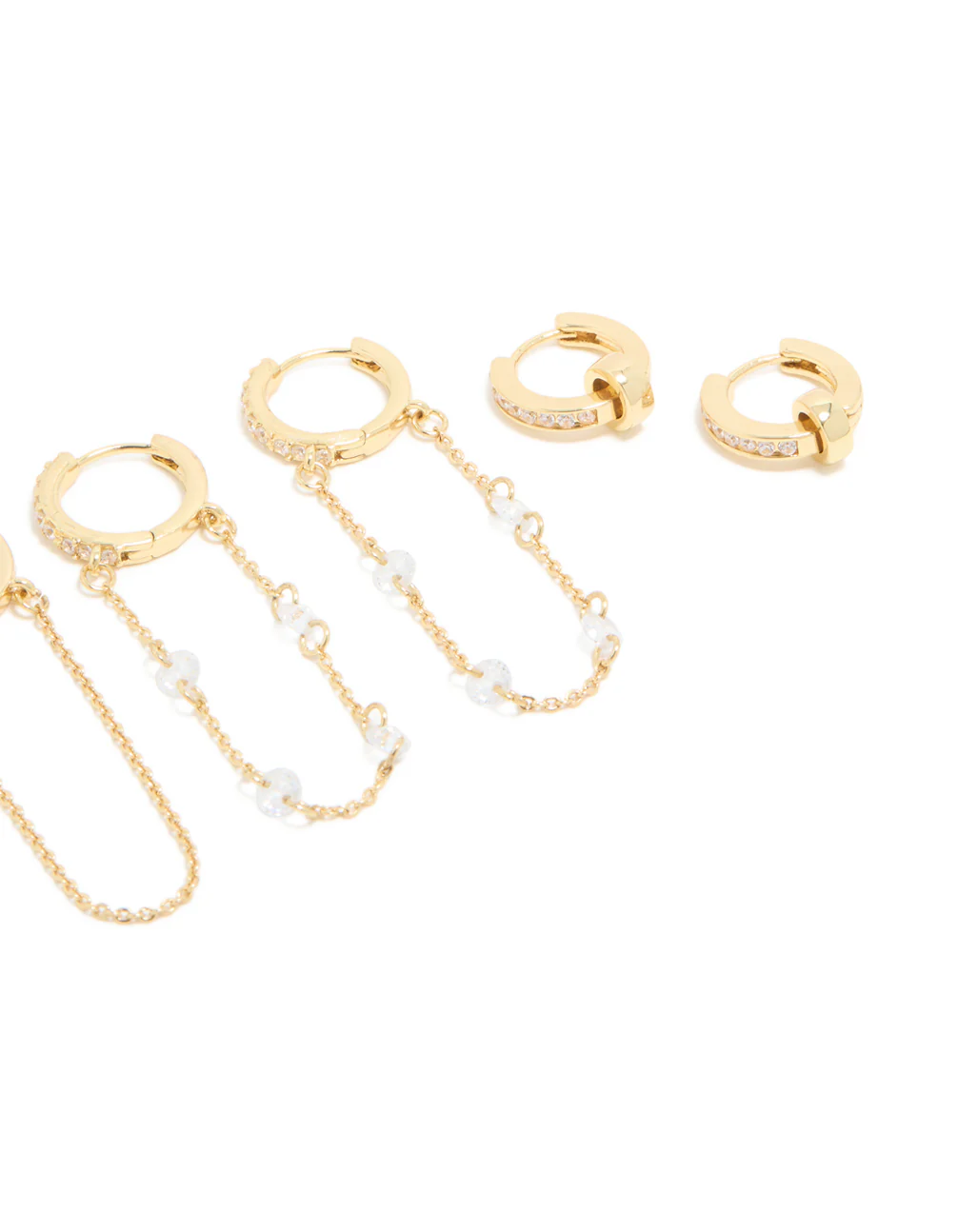 Gold Plated Cubic Zirconia Chained & Rondell Huggie Earrings 4-Pack - Image 3