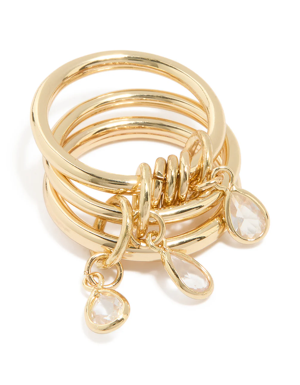 Gold Plated Cubic Zirconia Charm Interlocked Layered Ring - Image 3