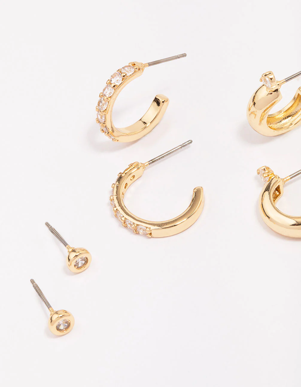Gold Plated Cubic Zirconia Chunky Hoop Earring 3-Pack - Image 2