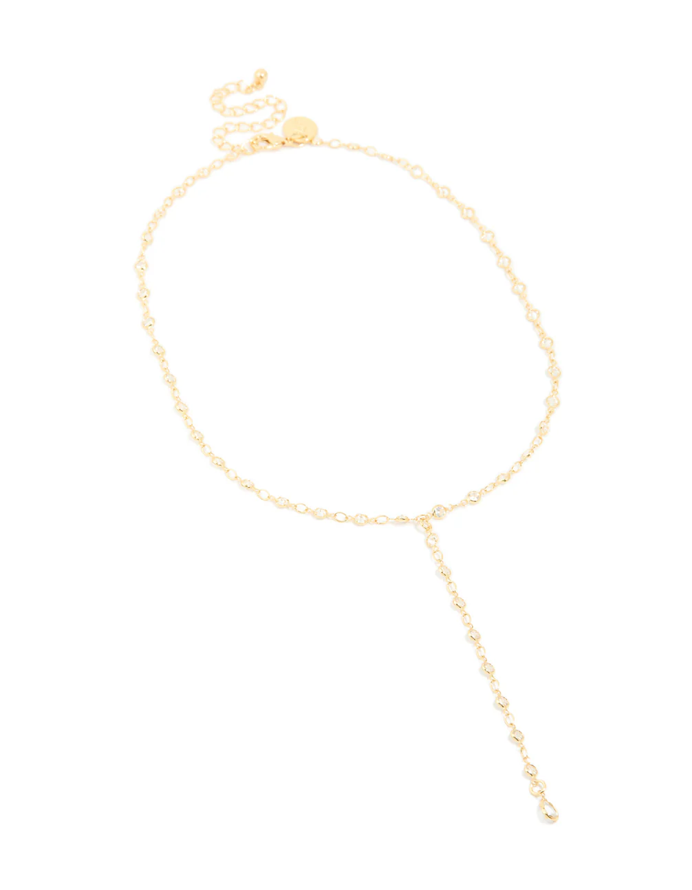 Gold Plated Cubic Zirconia Circle Detail Y-Necklace - Image 2